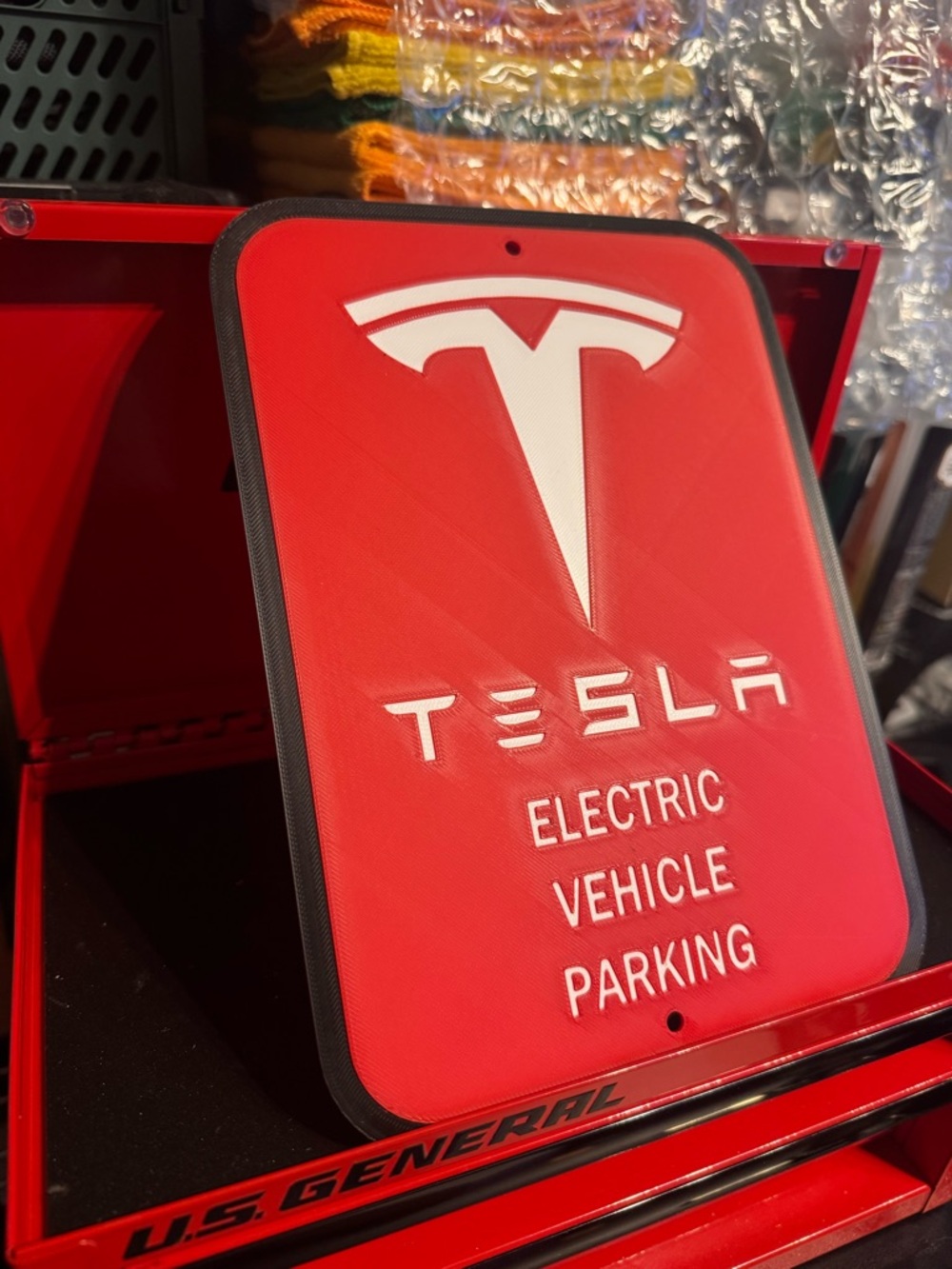 Tesla Red and White Parking Sign - Picture 3 of 3